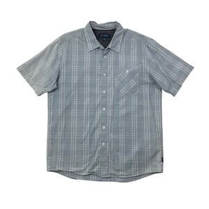 Cova Shirt Mens L Dresden Blue Cloud Tencel Cotton Blend Plaid Short Sleeve